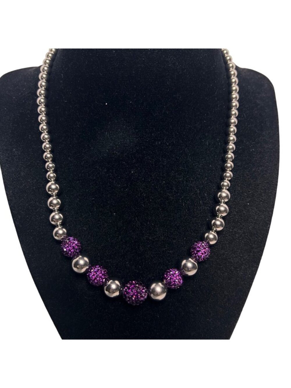 GM Stainless Steel And Purple Rhinestone Necklace (6325) - Picture 2 of 7